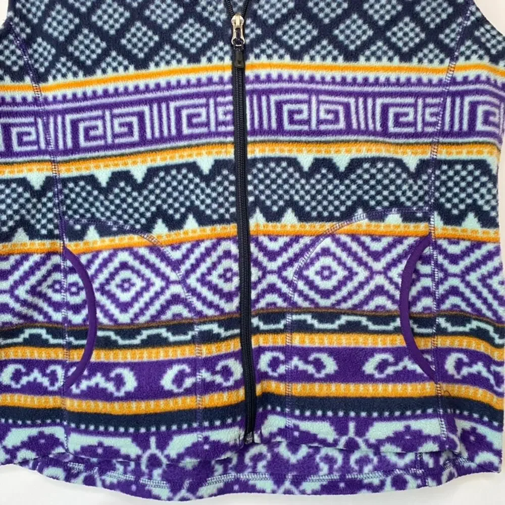 Woolrich Purple Geometric Aztec Vintage Pattern Fleece Full Zip Vest Size Medium - Picture 3 of 9